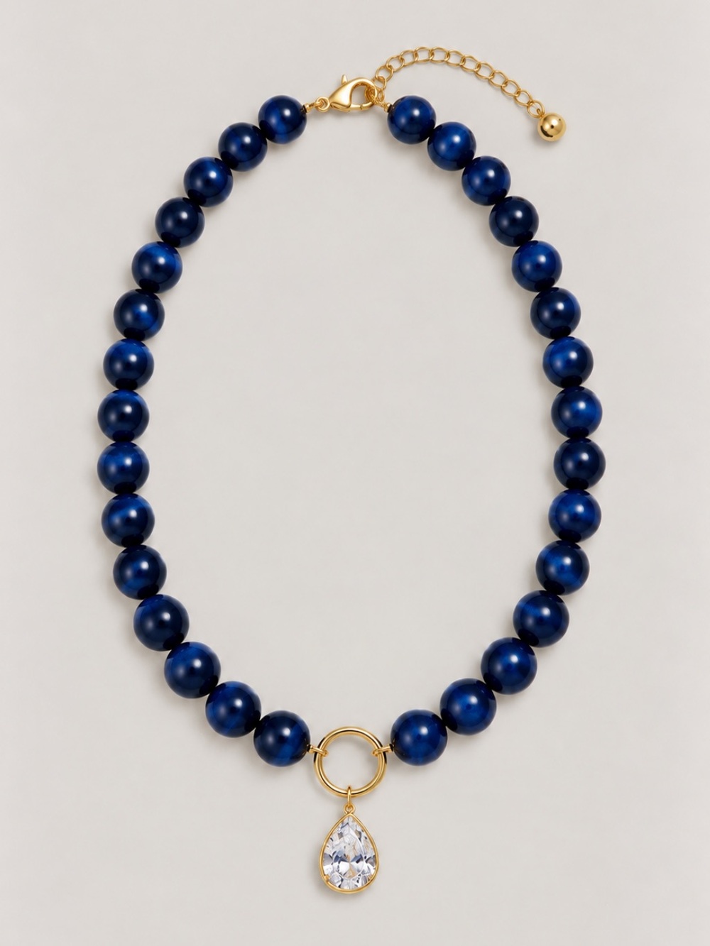 New! Blue Marble Beaded Crystal Tear Drop Pendant Necklace NWOT